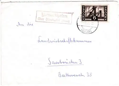 Saar 1953, Landpost Stpl. NEUALTHEIM über Blieskastel auf Brief m. 15 F.