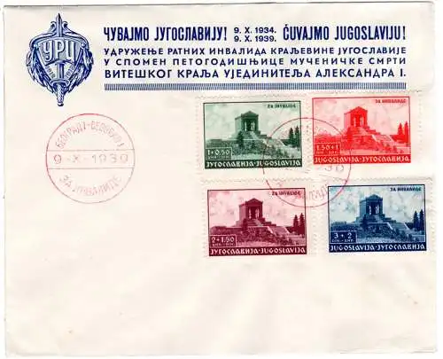 Jugoslawien 389-392, FDC m. kpl. Ausgabe 5. Todestag König Alexander 