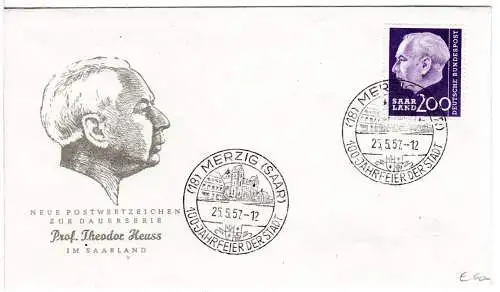 Saarland 399, 200 F. Heuss auf FDC v. Merzig