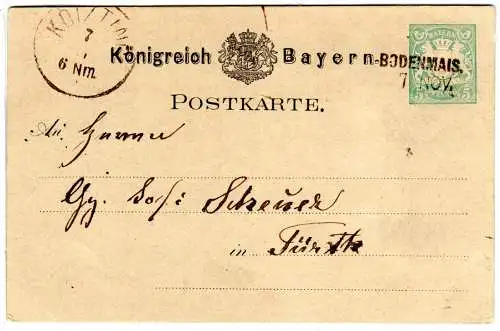 Bayern 1878, Aushilfs-L2 Bodenmais klar auf 5 Pf. Ganzsache