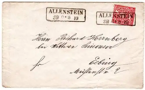 NDP, nachverwendeter Preussen-R2 Allenstein klar auf Brief m. 1 NGr.