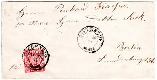 NDP 1871, nachverwendeter Preussen-K2 Zielenzig auf Brief m. 1 NGr.