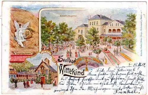 Solbad Wittekind m. Konzert- u. Kurgarten, 1919 gebr. Litho-AK