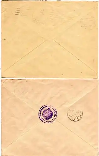 Bayern 1919/20, 2 Reichsbank Briefe v. Hof n. Köln dabei 1mal Einschreiben