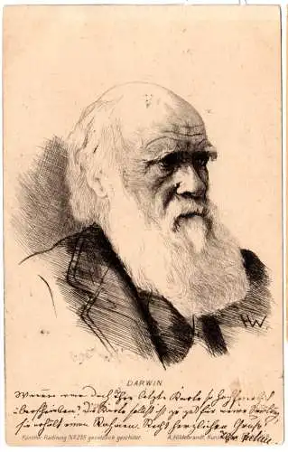Charles Darwin, 1901 gebr. Künstler sw-AK
