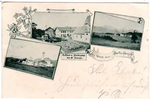Gruss aus Speiden-Mariahilf m. Gasthaus u. Brauerei, 1902 gebr. sw-AK
