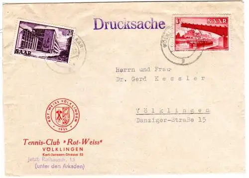 Saar 1956, 2+3 F. auf Drucksache des Tennis-Club Rot-Weiss Völklingen