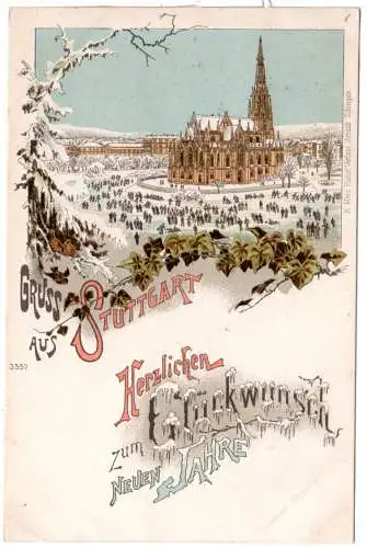 Gruss aus Stuttgart, Glückwunsch zum Neuen Jahr, 1896 gebr. Winter Litho-AK
