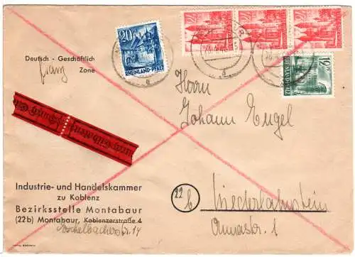 Rheinland-Pfalz 1948, 5 Marken auf portorichtigem Eilboten Brief v. Montabaur