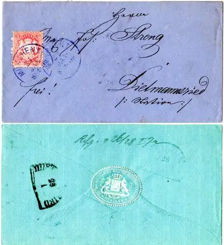 Bayern 1872, 3 Kr. auf Brief der Salinen-Buchhaltung v. München n. Dietmannsried