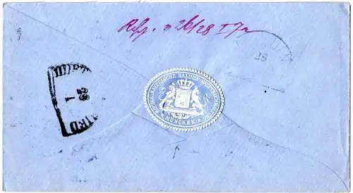 Bayern 1872, 3 Kr. auf Brief der Salinen-Buchhaltung v. München n. Dietmannsried