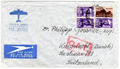 Südwestafrika 1943, 4 Marken auf OAT Luftpost Brief v. Windhoek i.d. Schweiz 