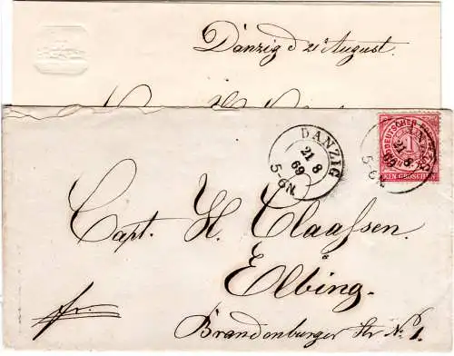 NDP 1869, Preussen-K2 Danzig auf Brief m. 1 Gr. nach Elbing