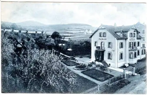 Bad Brückenau, Villa Marienthal m. Eisenbahn im Hintergrund, 1914 gebr. sw-AK.
