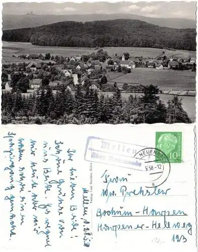 BRD 1963, Landpost Stpl. MELLEN über Neuenrade auf sw-AK m. 10 Pf.