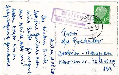 BRD 1963, Landpost Stpl. MELLEN über Neuenrade auf sw-AK m. 10 Pf.
