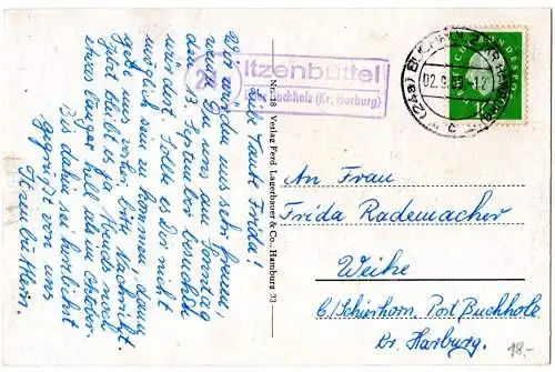 BRD 1957, Landpost Stpl. 24a ITZENBÜTTEL über Buchholz auf sw-AK m. 10 Pf.