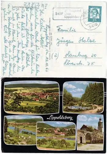 BRD 1963, Landpost Stpl. 8419 PFEIFENGRUND Gem. Lippoldsberg auf AK m. 15 Pf.