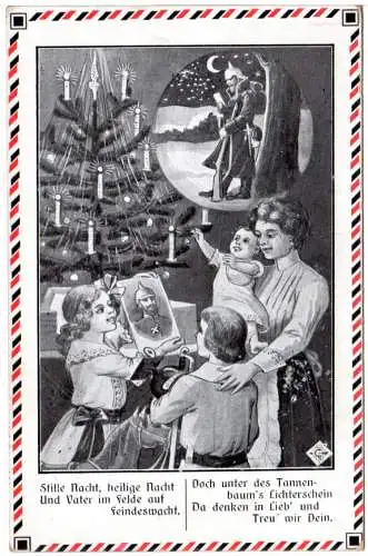 Weihnachten, Stille Nacht...Kriegsfamilie vor Weihnachtsbaum, 1916 gebr. AK