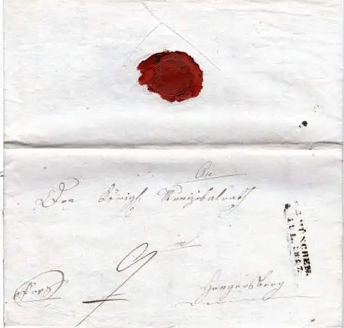 Bayern 1837, L2 München auf Porto Brief n. Hengersberg.