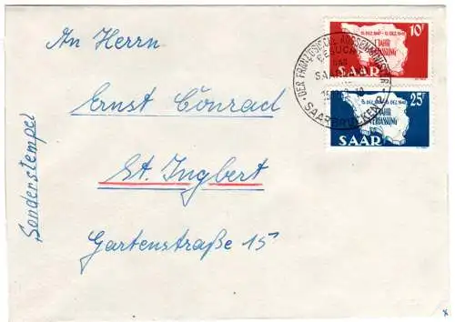 Saar 260/61, 1 J. Verfassung auf Brief m. Ersttagsstpl. v. Saarbrücken. FDC.