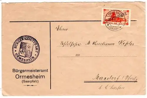 Saargebiet 1934, 60 C. Dienst auf Bürgermeister Brief v. Ormesheim
