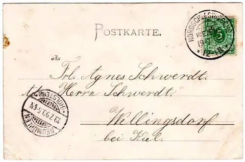 DR 1899, 5 Pf. auf Flensburg AK m. Stpl. NORDSCHLESWIGSCHE WEICHE