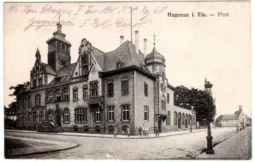 Hagenau im Elsass, Post, 1917 gebr. sw-AK