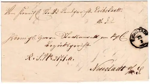 Bayern 1870, Zier-K1 Eichstädt auf Brief n. Neustadt a/S.