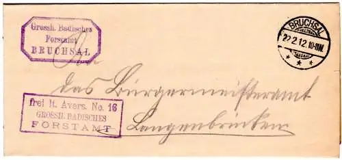 DR 1912, frei lt. Avers No.16 Grossh. Badisches Forstamt auf Brief v. Bruchsal