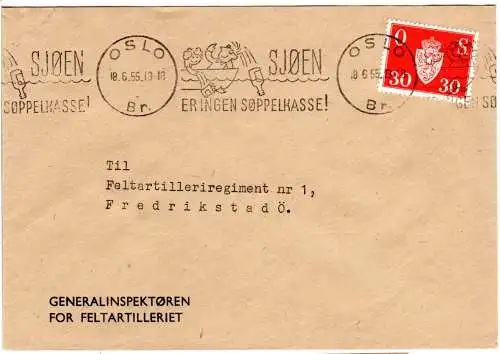 Norwegen 1955, früher Naturschutz Maschinenwerbestpl. auf Brief m. 30 öre Dienst