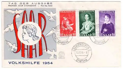 Saar 354/56, 3 Volkshilfe Zuschlagwerte Gemälde auf schönem FDC