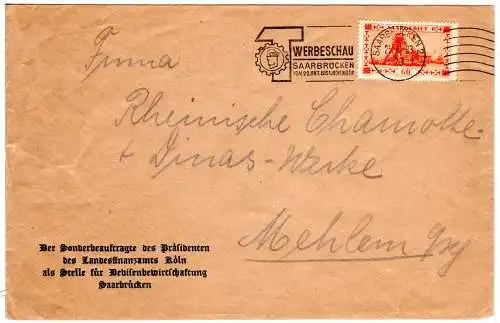 Saargebiet 1933, 60 C. auf Brief m. Maschinen-Werbestpl. v. Saarbrücken