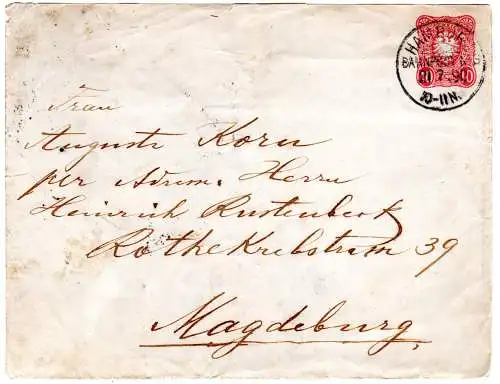 DR 1890, 10 Pf. Ganzsache Brief m. Stpl. HAMBURG BAHNPOST No. 3