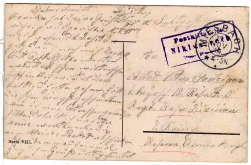 Bayern 1914, Posthilfstelle Niklasreuth Taxe Miesbach auf Montenegro Militär-AK