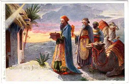 Grüsse aus Jerusalem m. hlg. 3 Königen, ungebr. Farb-AK