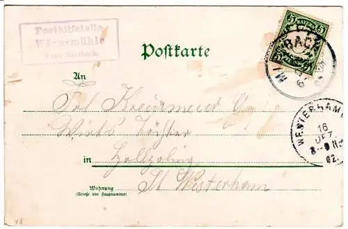 Bayern 1902, Posthilfstelle Wörnsmühle Taxe Miesbach auf Weihnachten-AK