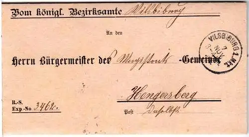 Bayern 1894, K1 Vilsbiburg 1.Mkt. auf Brief an den Bürgermeister in Hengersberg 