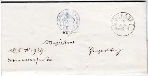 Bayern 1877, K1 Mühldorf I auf portofreiem Magistrats Brief n. Hengersberg 
