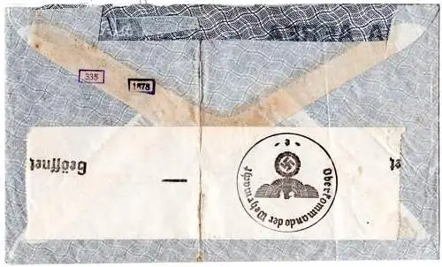 Bolivien 1941, 5 Marken auf LATI Luftpost Brief v. La Paz m. dt. OKW-Zensur