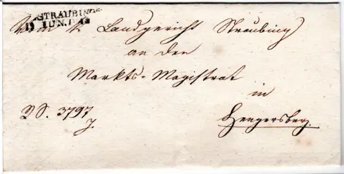 Bayern 1818, aptierter L2 Straubing auf Brief an den Magistrat in Hengersberg 
