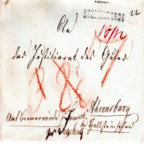 Hannover 1827, L1 Bremervörde auf Porto Brief n. Ahrensburg pr Segeberg Holstein