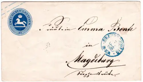 Braunschweig 1862, sauber gebr. 2 SGr. Ganzsachenumschlag (U2) n. Magdeburg.