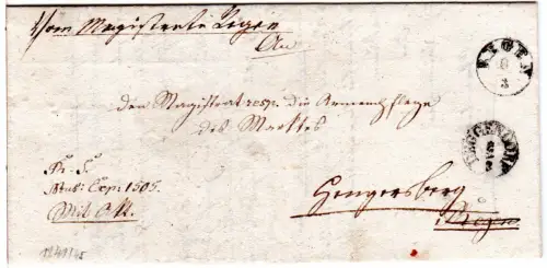 Bayern 1841, Fingerhutstpl Deggendorf u Regen auf Nachsende Brief n Hengersberg 