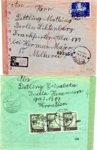 Kroatien 1942, 4+rücks. 3x3 K. auf Einschreiben Brief v. Indjina m. OKW-Zensur