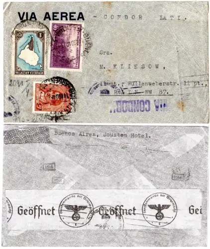 Argentinien 1940, 3 Marken auf LATI Luftpost Brief n. Berlin m. dt. OKW-Zensur