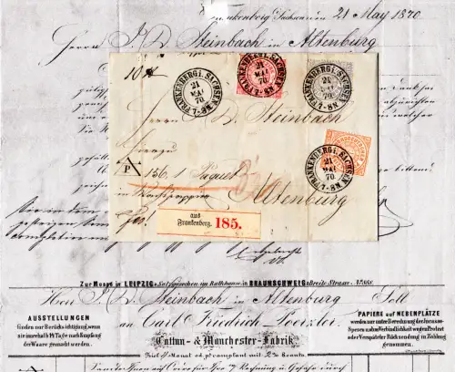 NDP 1870, 1/2+1+2 Gr. auf schönem Paket Brief m. K2 Frankenberg i. Sachsen