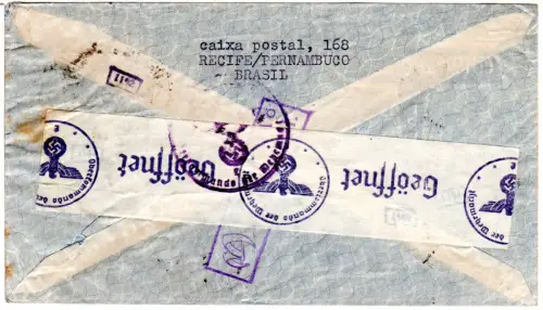 Brasilien 1941, 5000+400 R. auf LATI Luftpost Brief v. Pernambuco n. Deutschland