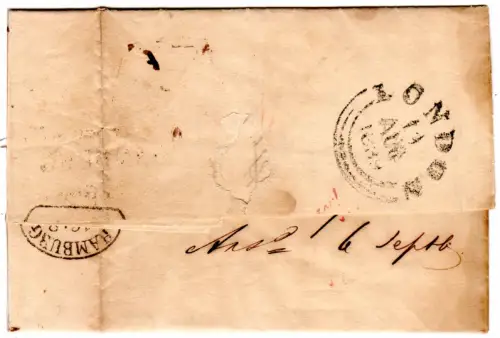 Preussen 1839, K2 Danzig auf Franko/Porto Brief via Hamburg n. London GB