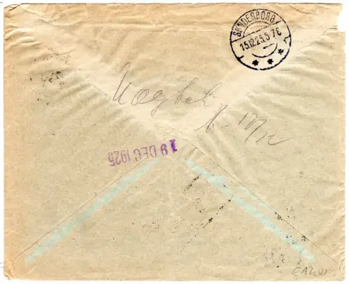DR 1925, 5 Dänemark Portomarken auf Brief m. 10 Pf. v. Leipzig n. Sonderburg